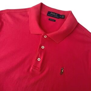 Polo Ralph Lauren Mens Polo Shirt L Red Classic Fit Short Sleeve Flesh Pony Logo